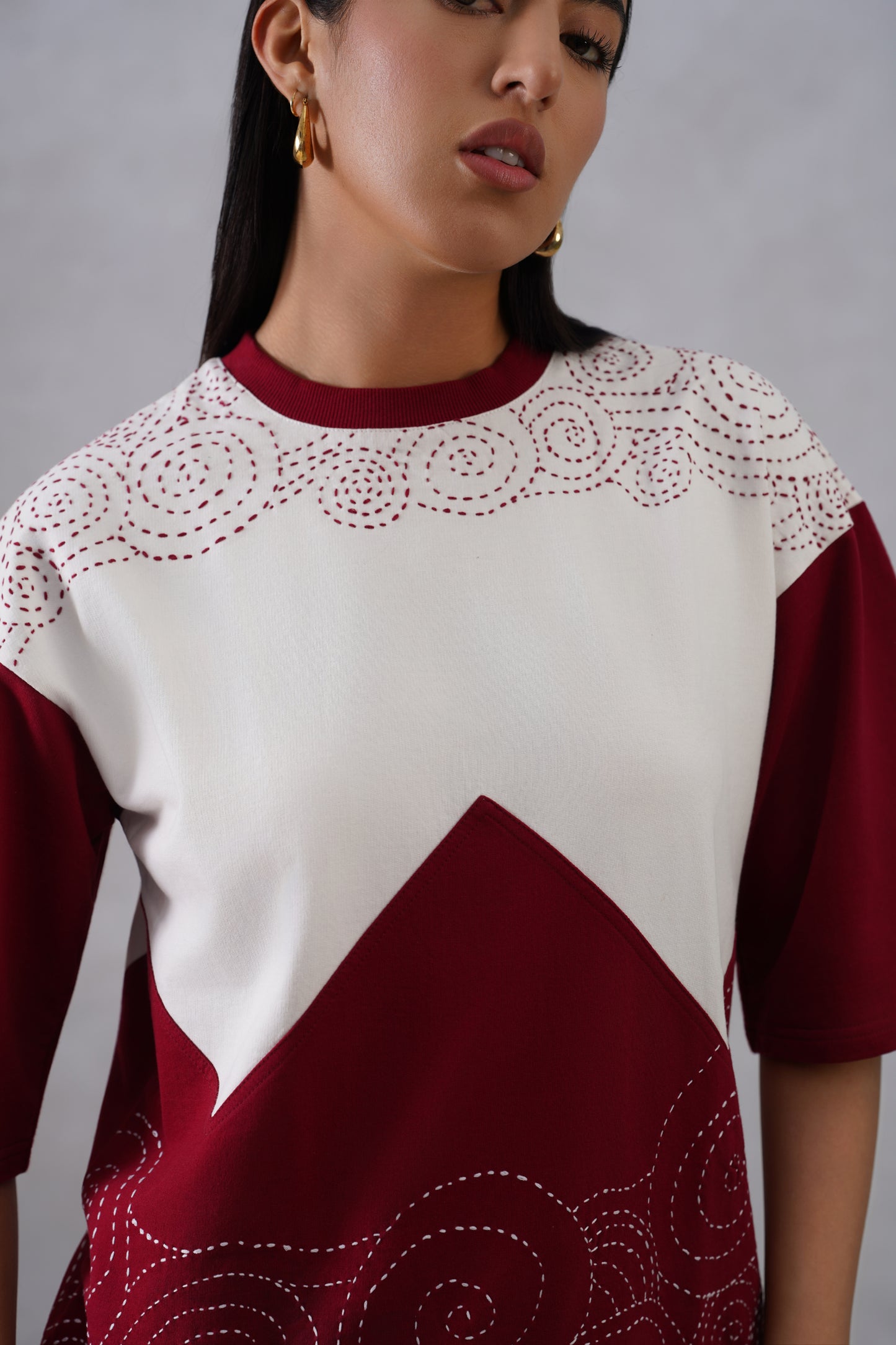 Thread Affair (maroon and white tshirt)