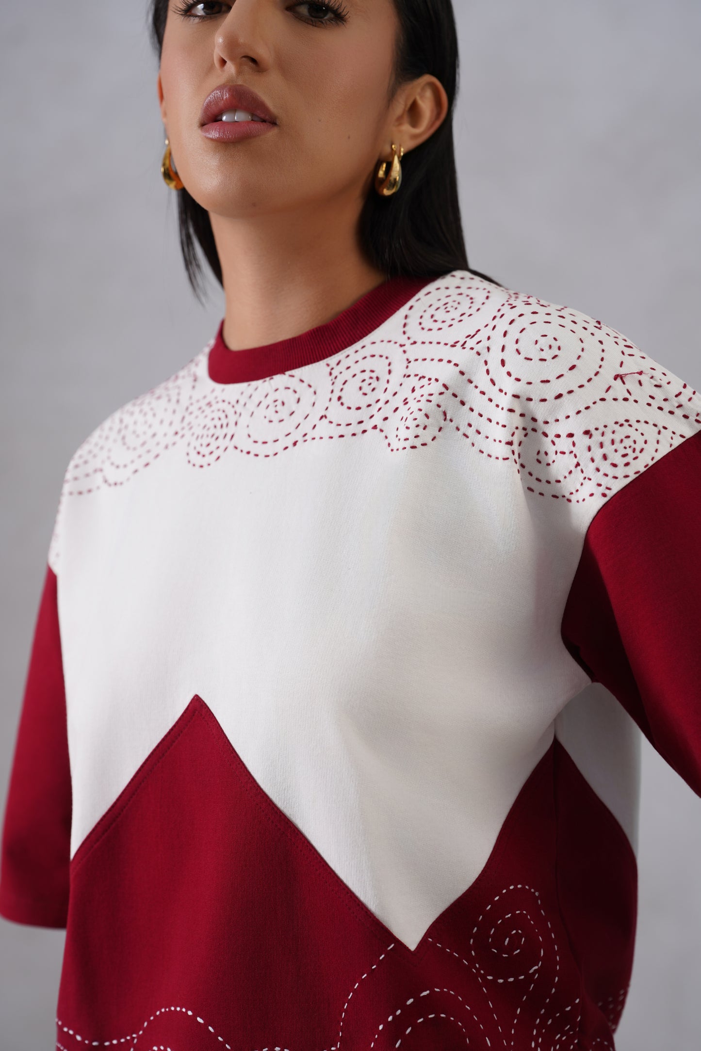 Thread Affair (maroon and white tshirt)